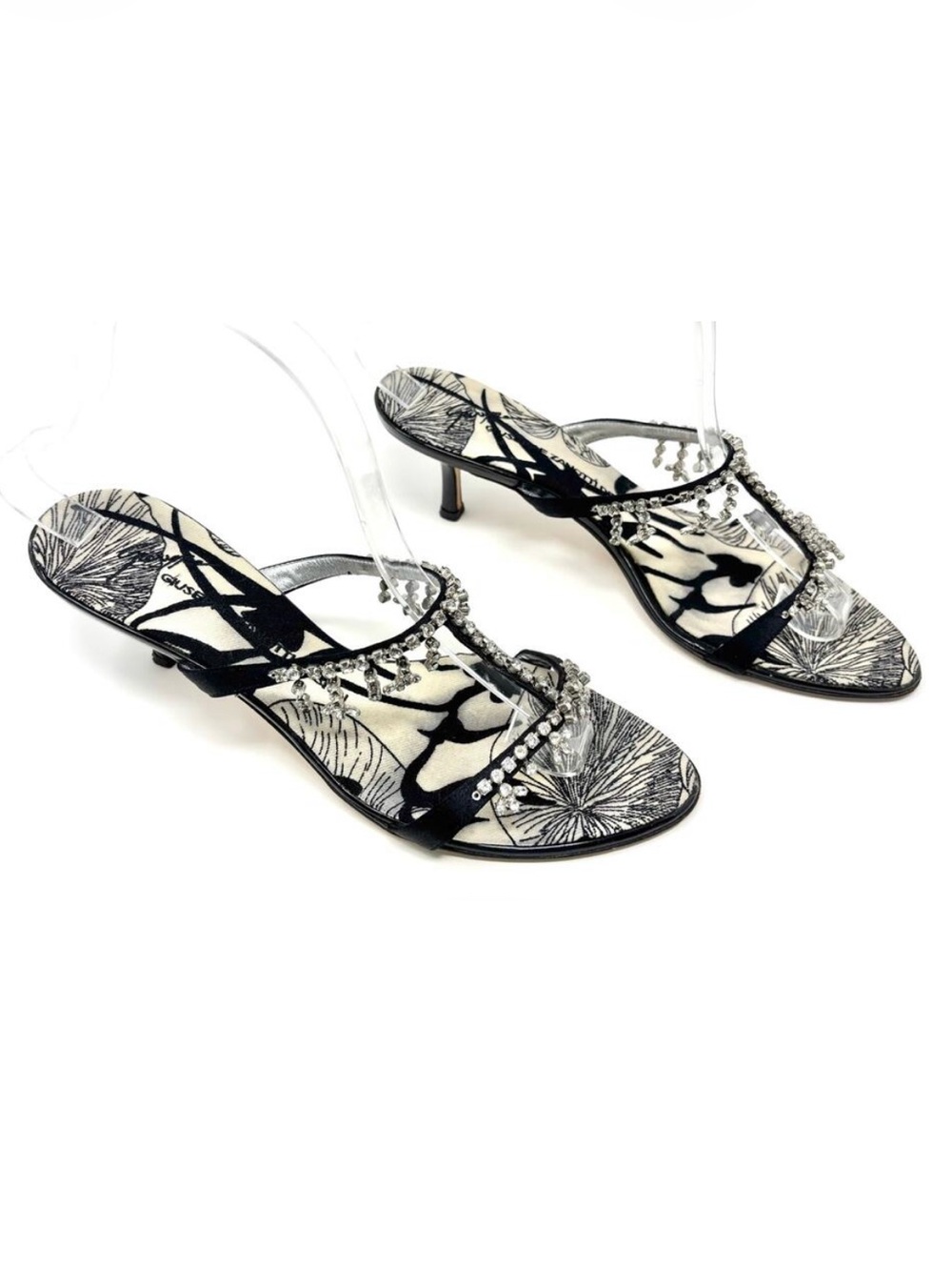 Giuseppe Zanotti Y2K Crystal Embellished Kitten Heel Vintage Mules 40